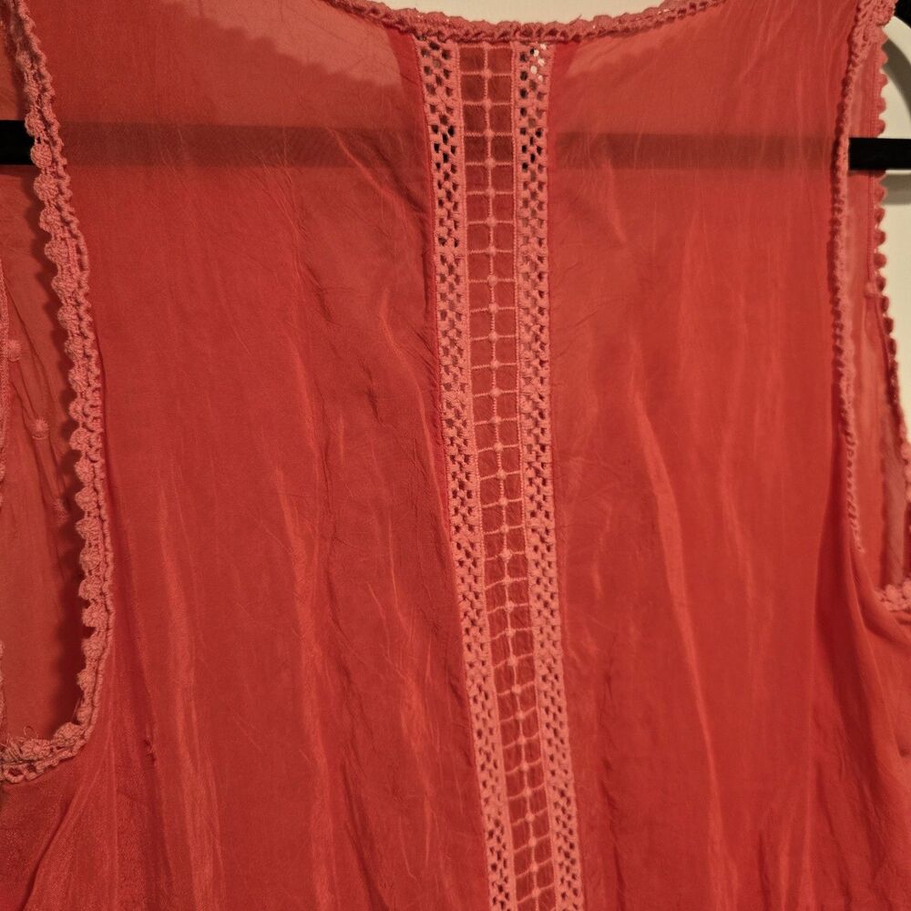 Johnny Was Dress Large Coral Embroidered Sleeveless Lace Swing V Neck READ - Picture 7 of 10